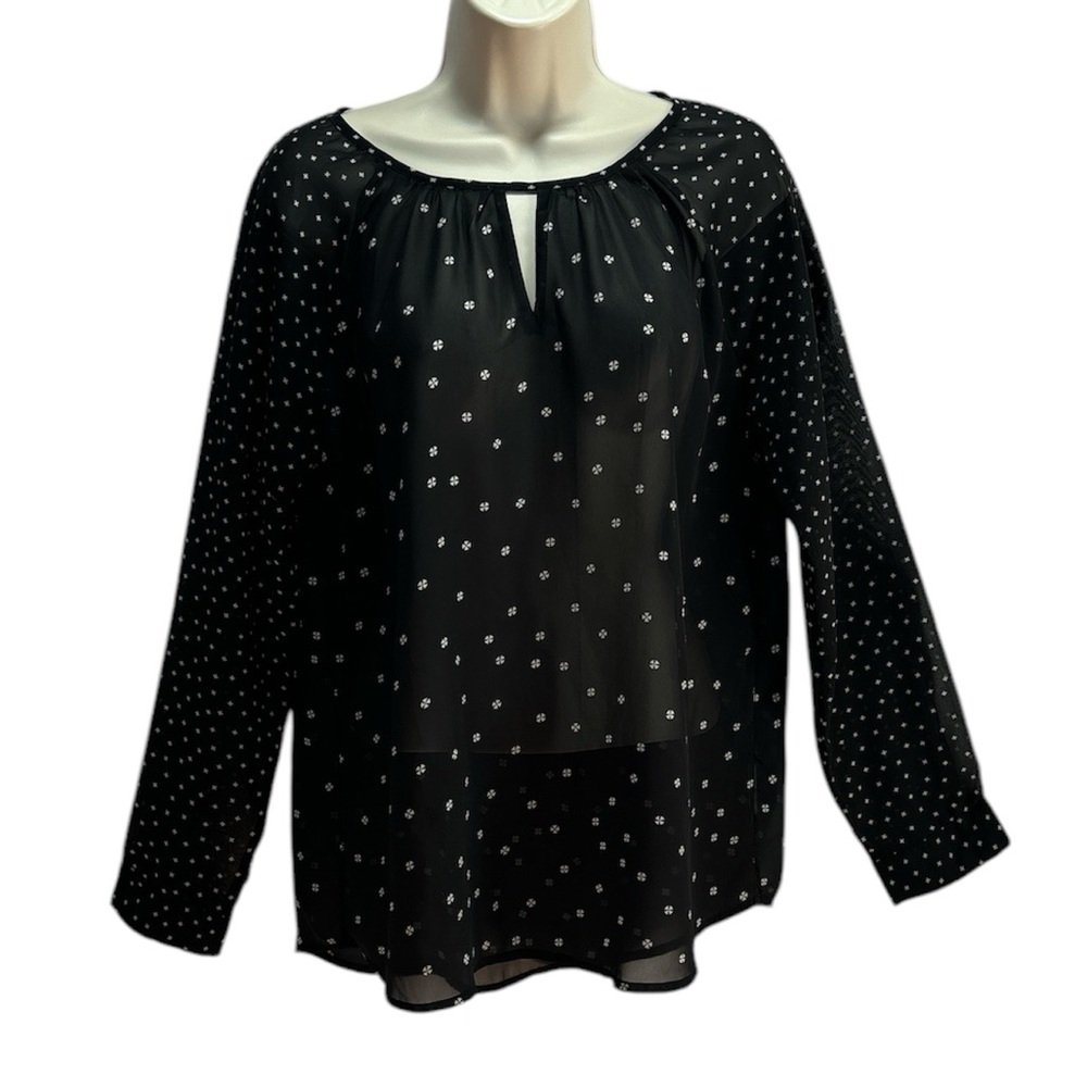 Old Navy Women's Chiffon Keyhole Long Sleeve Retro Ditsy Floral Black Size M